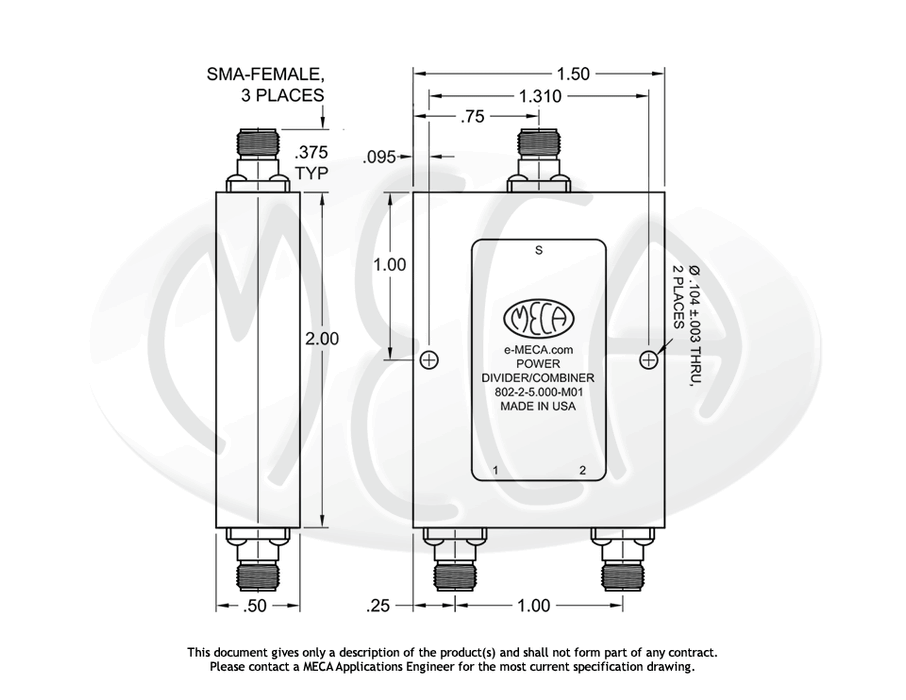 802-2-5.000-M01 Power Dividers SMA-Female connectors drawing