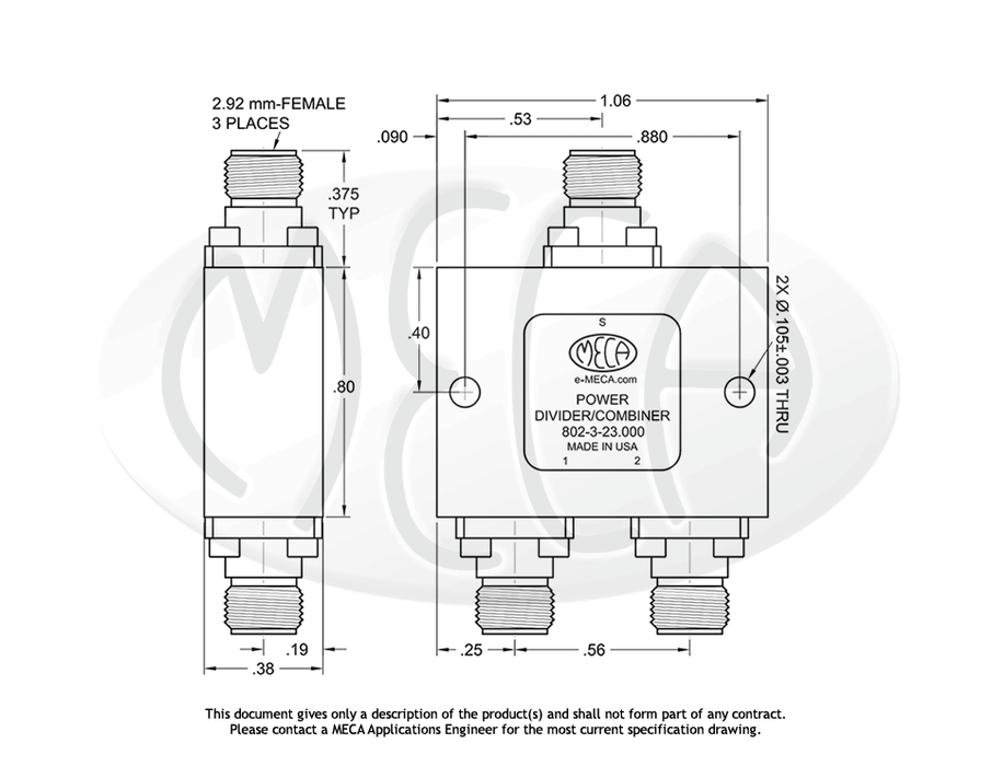 802-3-23.000 Power Dividers 2.92mm-Female connectors drawing