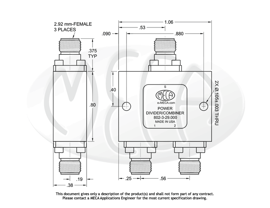 802-3-29.000 Power Divider 2.92mm-Female connectors drawing