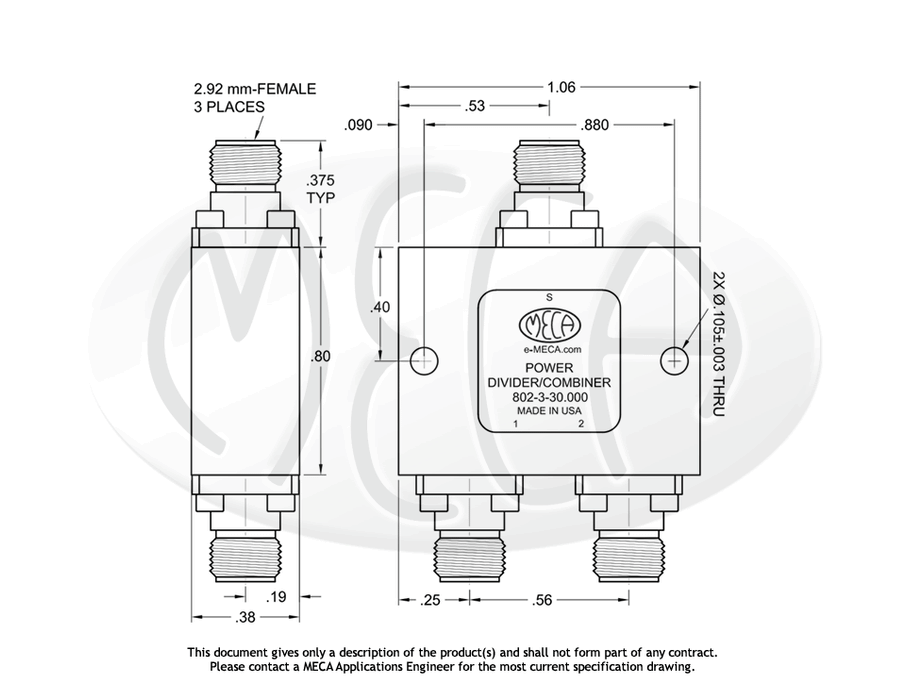802-3-30.000 Power Dividers 2.92mm-Female connectors drawing