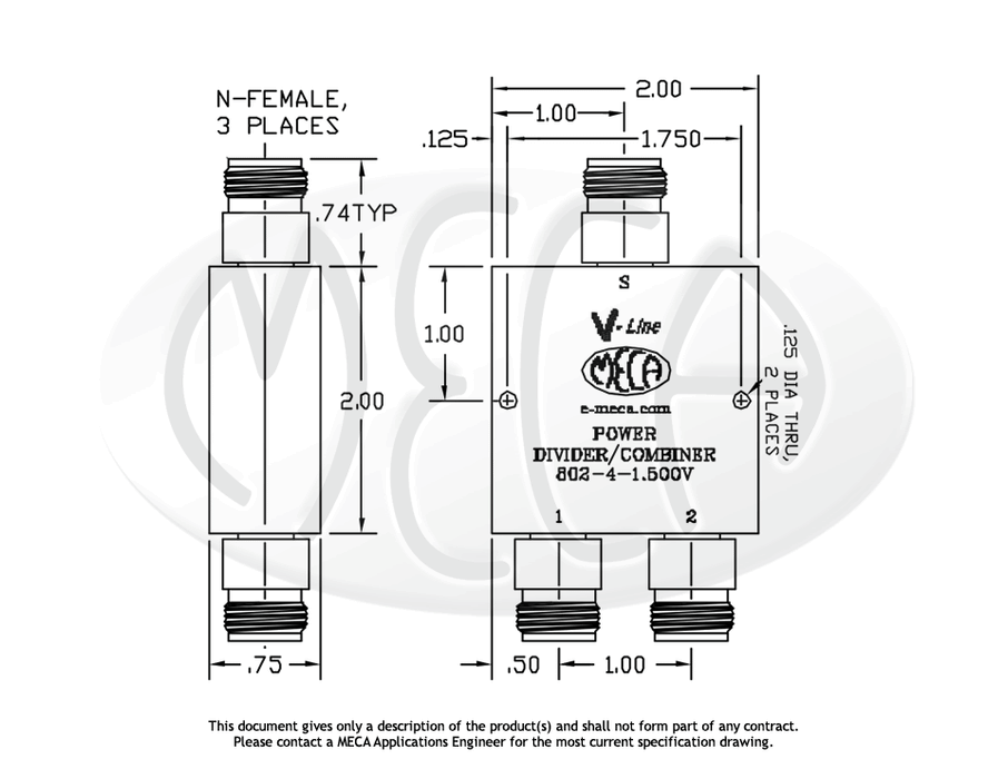 802-4-1.500V Powers Dividers N-Female connectors drawing