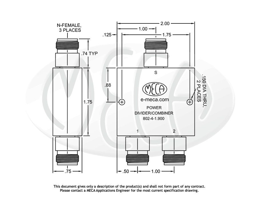 802-4-1.900 Power Divider N-Female connectors drawing