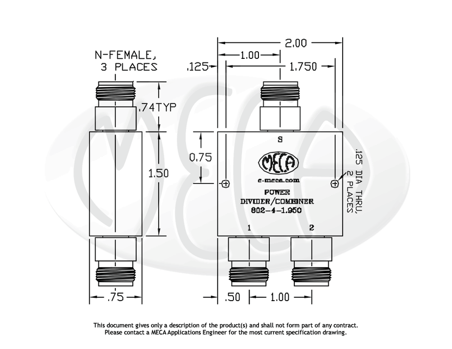 802-4-1.950 Power Divider N-Female connectors drawing