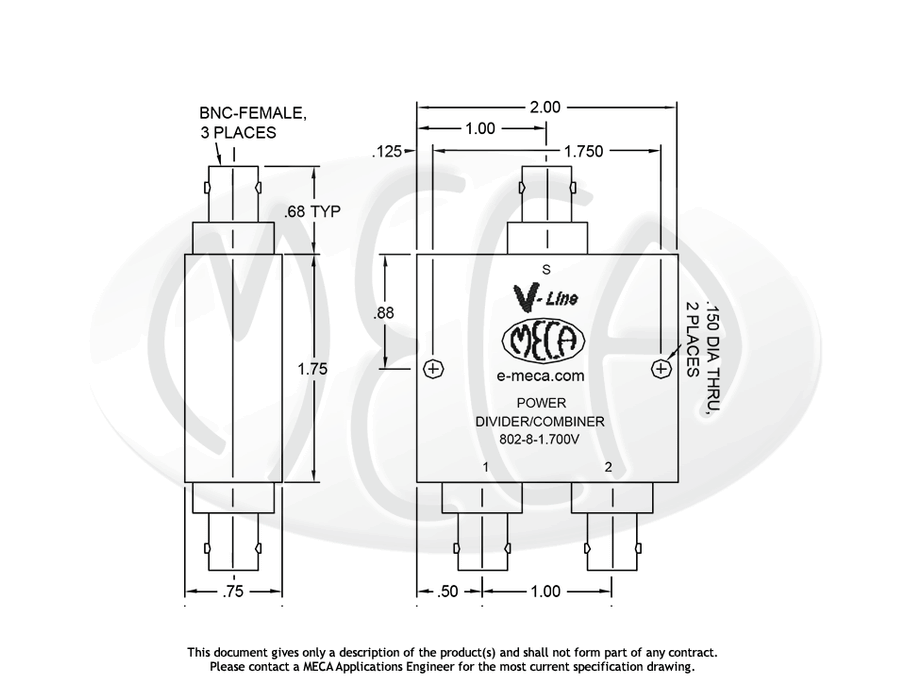 802-8-1.700V Power Dividers BNC-Female connectors drawing