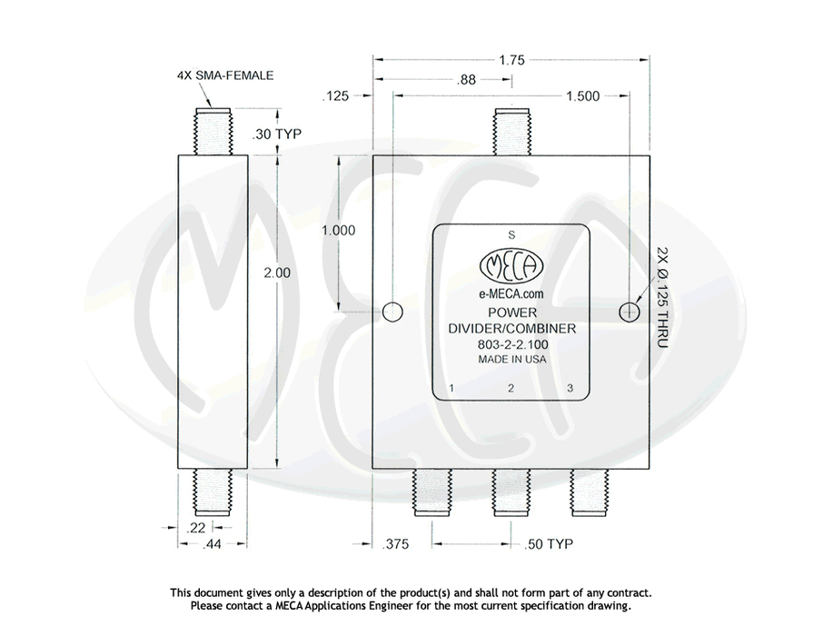 803-2-2.100 Power Divider SMA-Female connectors drawing
