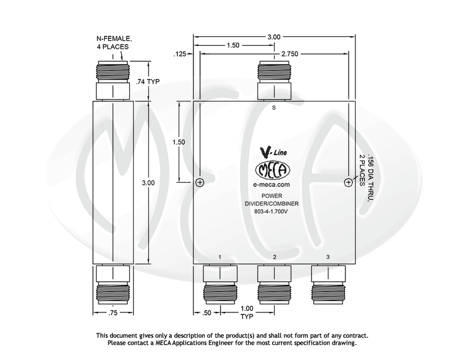 803-4-1.700V Power Dividers N-Female connectors drawing