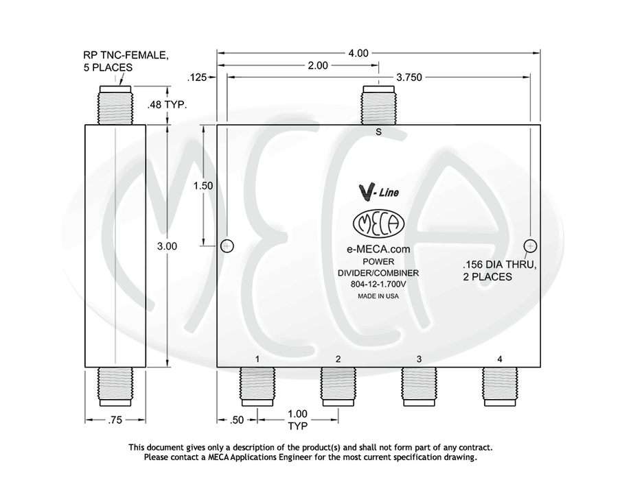 804-12-1.700V Power Divider RP-TNC-Female connectors drawing