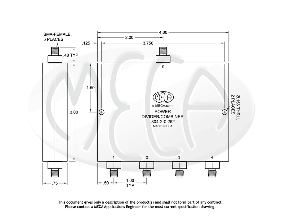 804-2-0.252 Power Divider SMA-Female connectors drawing