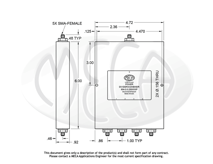804-2-3.250WWP Power Divider SMA-Female connectors drawing