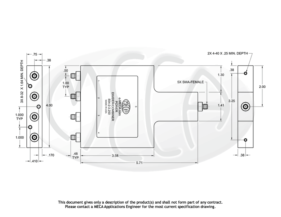 804-2-3.250 Power Dividers SMA-Female connectors drawing