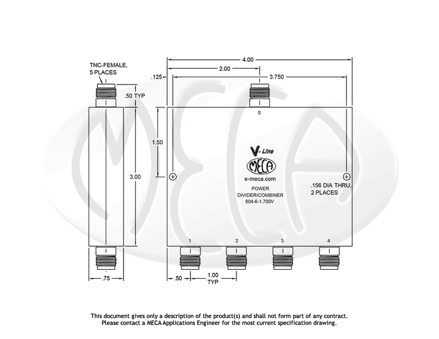 804-6-1.700V Power Dividers TNC-Female connectors drawing