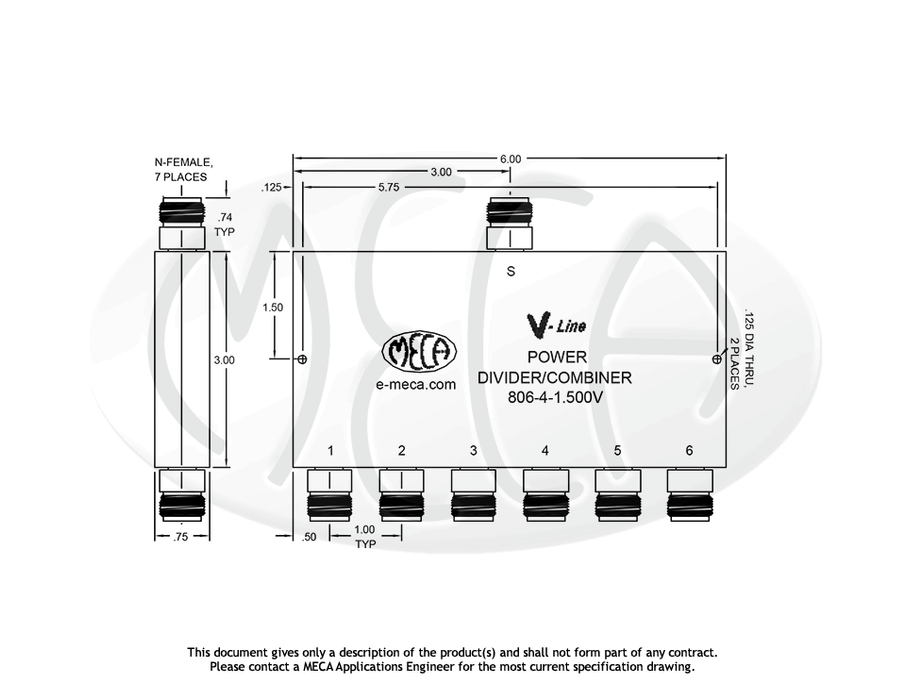 806-4-1.500V Power Dividers N-Female connectors drawing