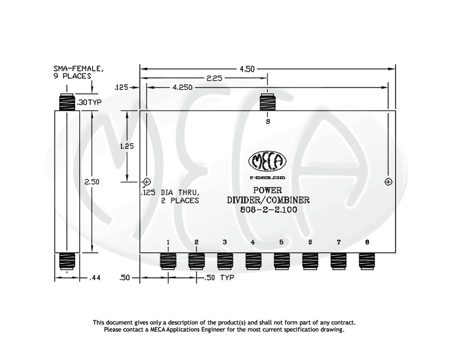 808-2-2.100 Power Divider SMA-Female connectors drawing