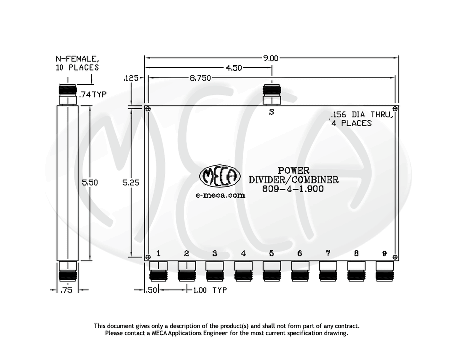 809-4-1.900 Power Divider N-Female connectors drawing