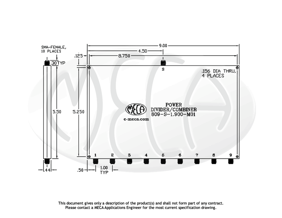 809-S-1.900-M01 Power Divider SMA-Female connectors drawing