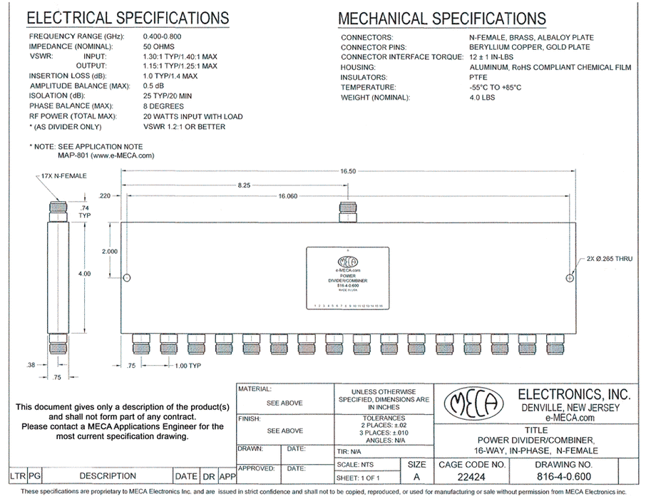 816-4-0.600, N-Female, 0.4-0.8 GHz