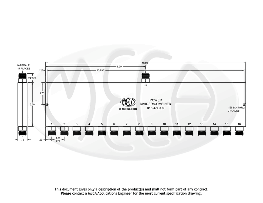 816-4-1.900 Power Divider N-Female connectors drawing