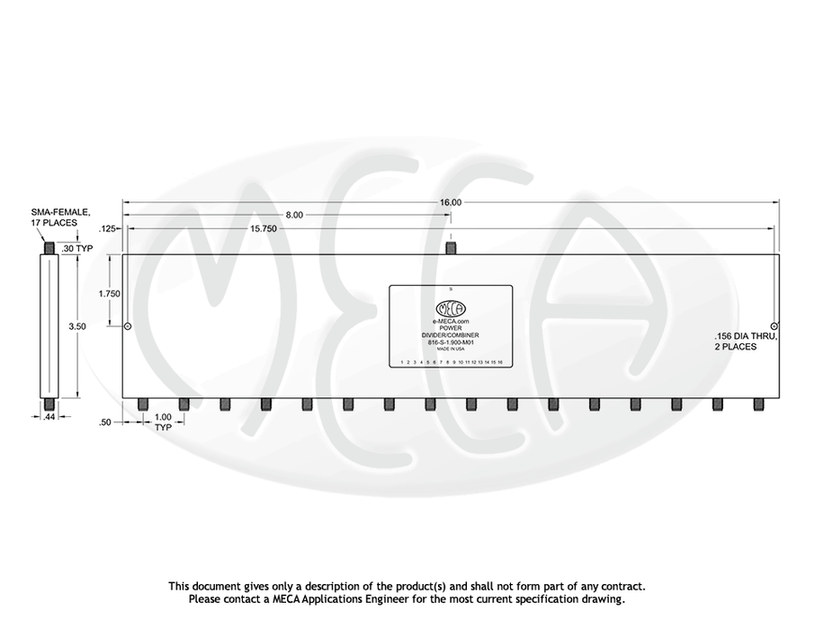 816-S-1.900-M01 Power Divider SMA-Female connectors drawing