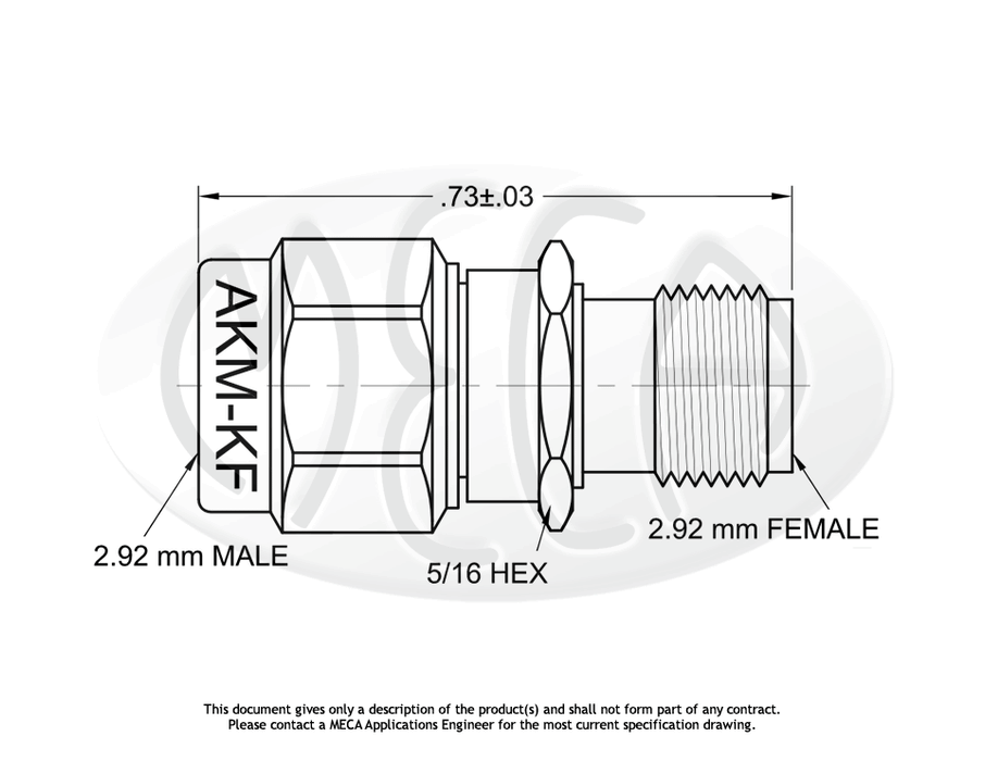 AKM-KF Adapter 2.92mm Male to 2.92mm Female connectors drawing