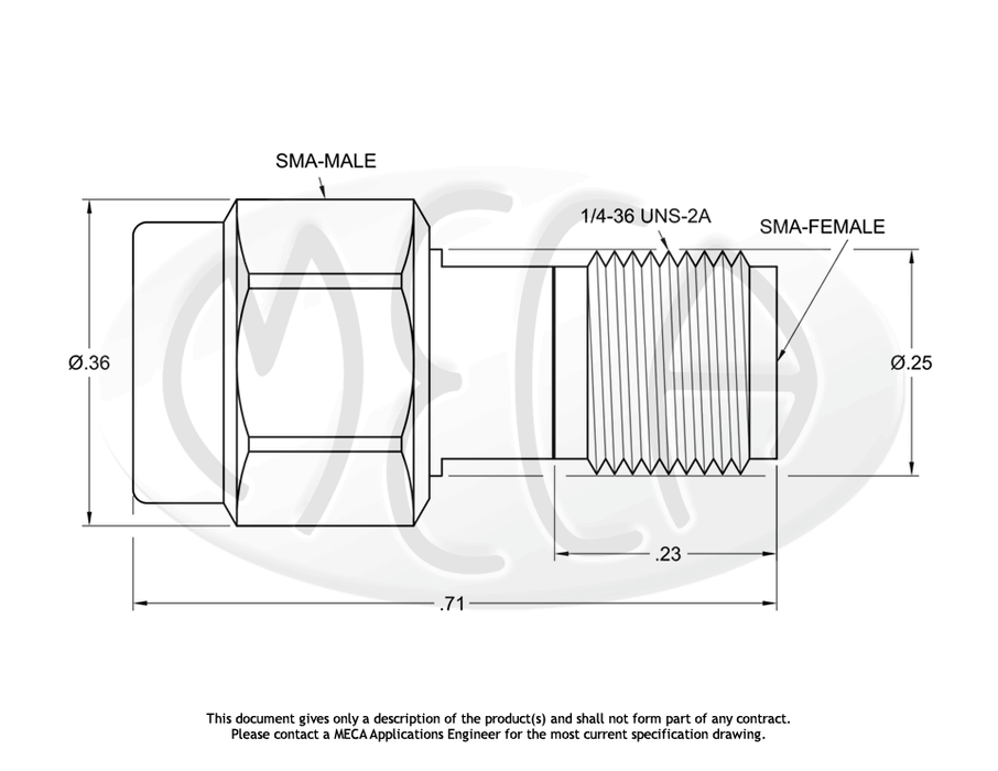 ASM-SF-M01 Adapter SMA-Male to SMA-Female connectors drawing