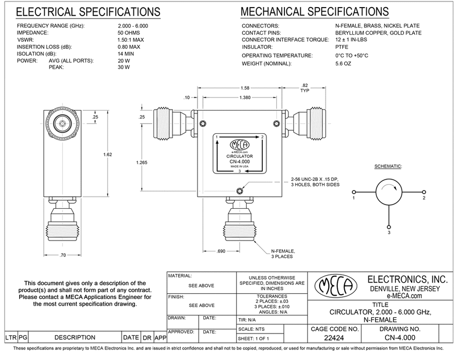 CN-4.000 RF Circulators electrical specs
