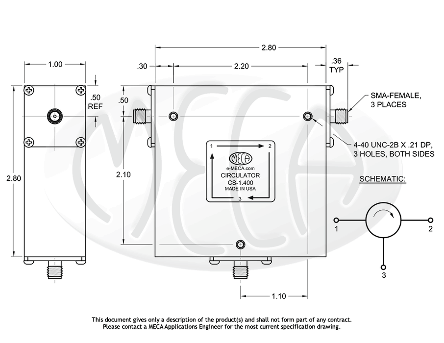CS-1.400 RF/Microwave Circulators SMA-Female connectors drawing