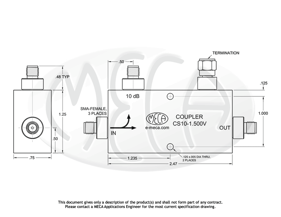 CS10-1.500V Directional Coupler SMA-Female connectors drawing