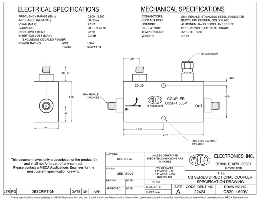 CS20-1.500V Directional Coupler electrical specs
