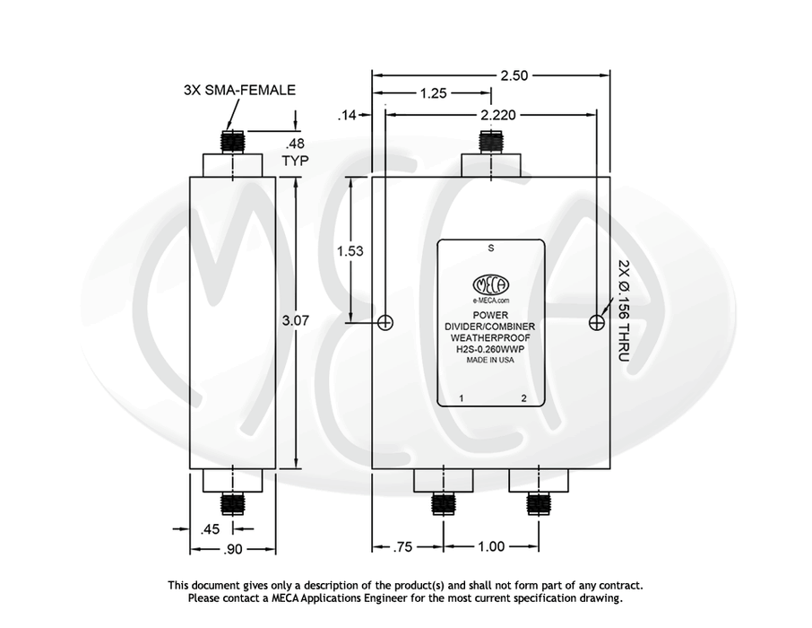 H2S-0.260WWP Power Divider SMA-Female connectors drawing