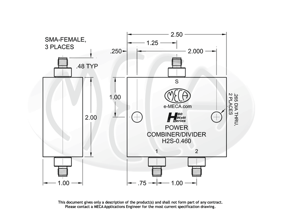 H2S-0.460 Power Divider SMA-Female connectors drawing