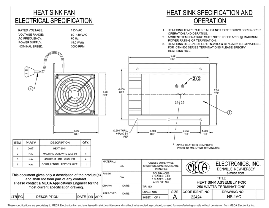 CTN-250 Heat Sink - DC Source (250W): HS-1AC