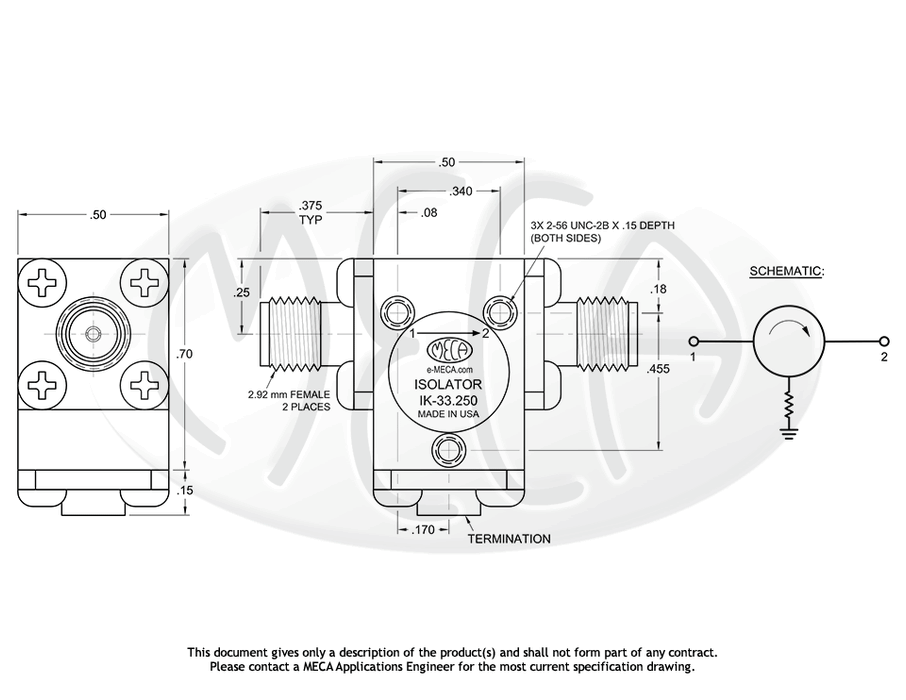 IK-33.250 Microwave Isolator 2.92mm-Female connectors drawing