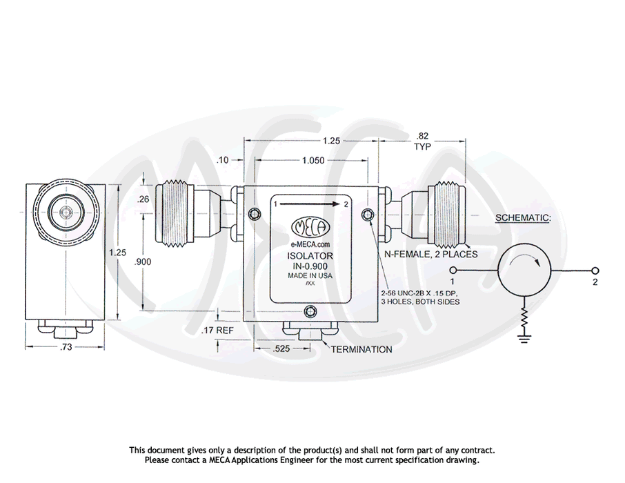 IN-0.900 Isolator N-Female connectors drawing