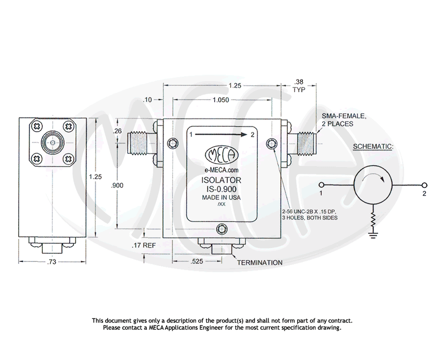 IS-0.900 Isolator SMA-Female connectors drawing