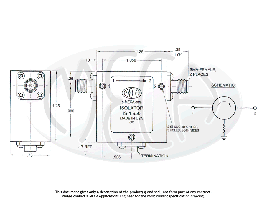 IS-1.950 Microwave Isolator SMA-Female connectors drawing
