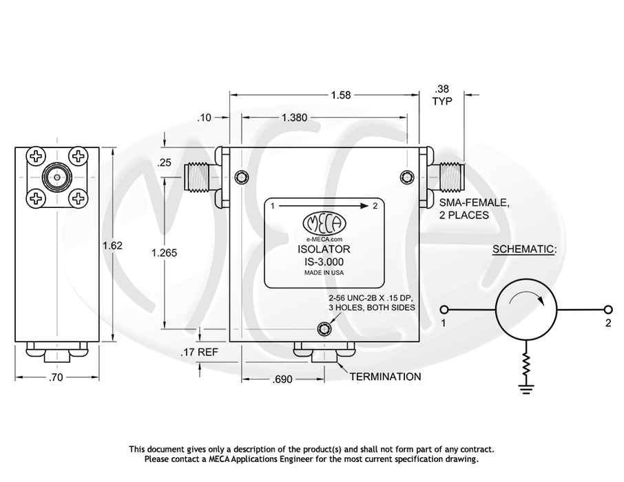IS-3.000 Isolator SMA-Female connectors drawing