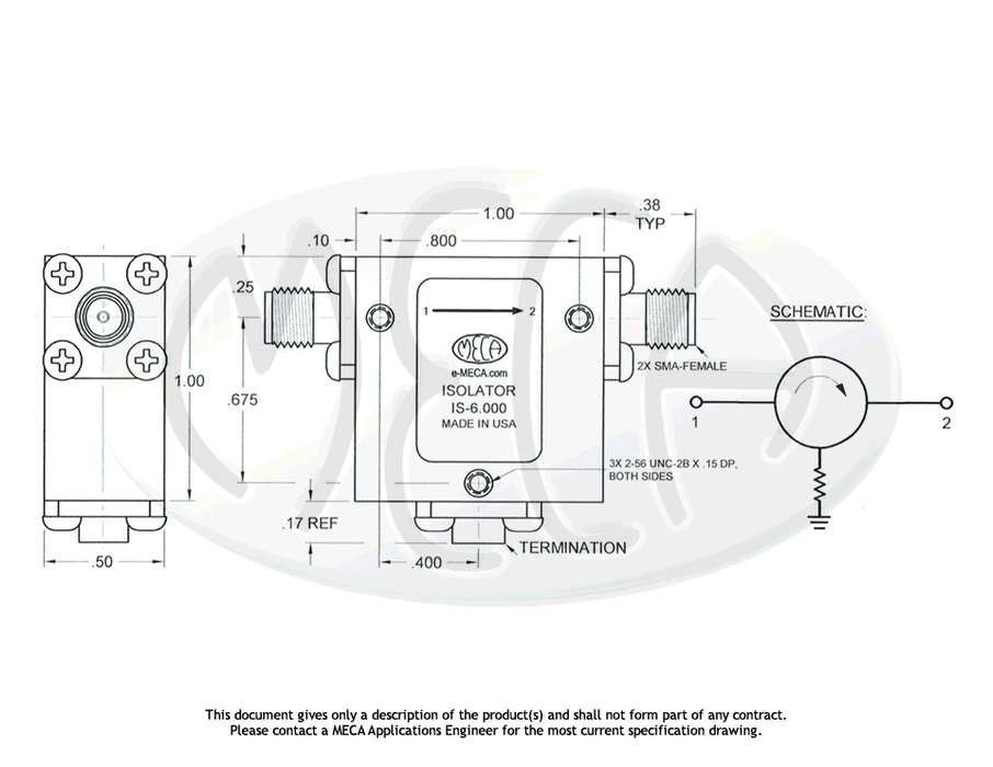 IS-6.000 RF/Microwave Isolator SMA-Female connectors drawing