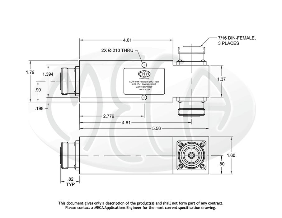 LPR2D-1.900-M01WWP Low PIM Power Splitters 7/16 DIN-Female connectors drawing