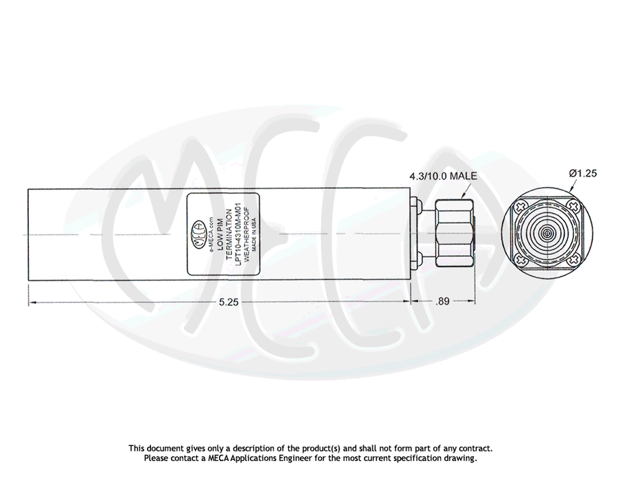 LPT10-4310M-M01 Low PIM Load 4.3/10.0 Male connectors drawing
