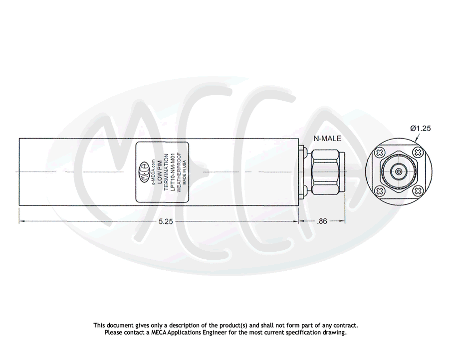 LPT10-NM-M01 Low PIM Termination N-Male connectors drawing