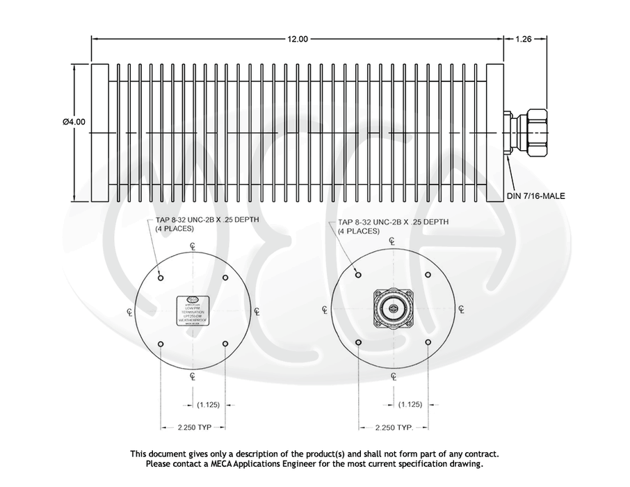 LPT250-DM Low PIM Termination Load 7/16 DIN-Male connectors drawing
