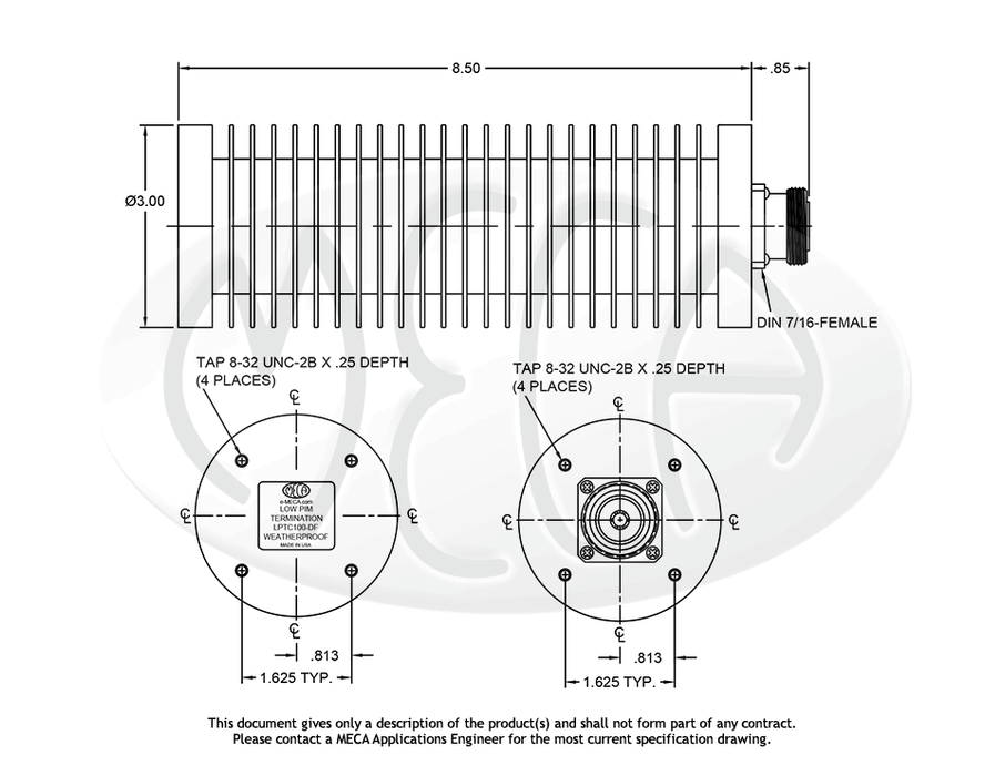 LPTC100-DF, 7/16 DIN-Female, 100 Watts, 0.380-2.7 GHz