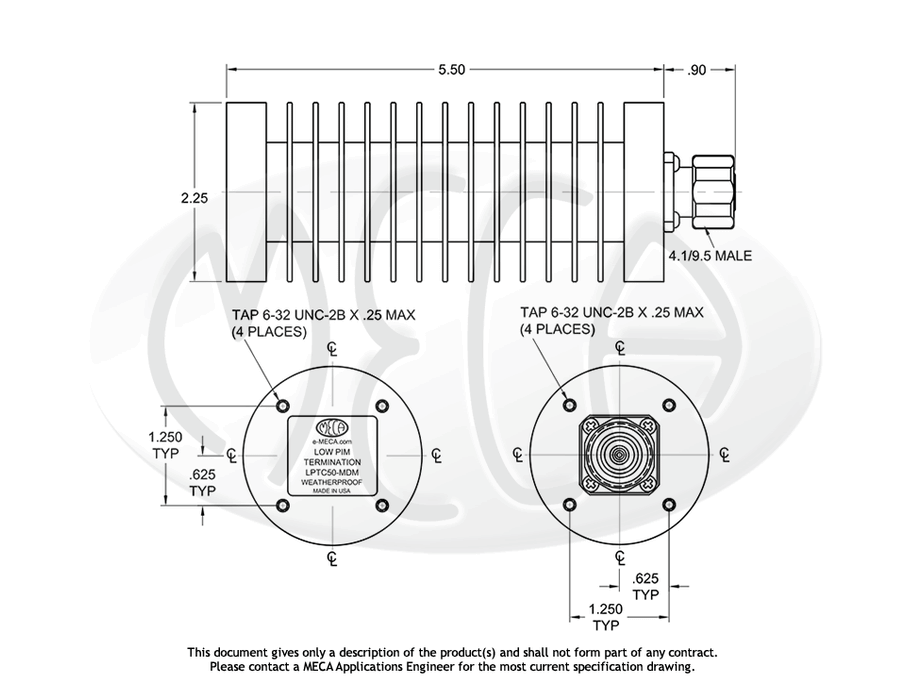 LPTC50-MDM Low PIM Termination/Load 4.1/9.5-Male connectors drawing