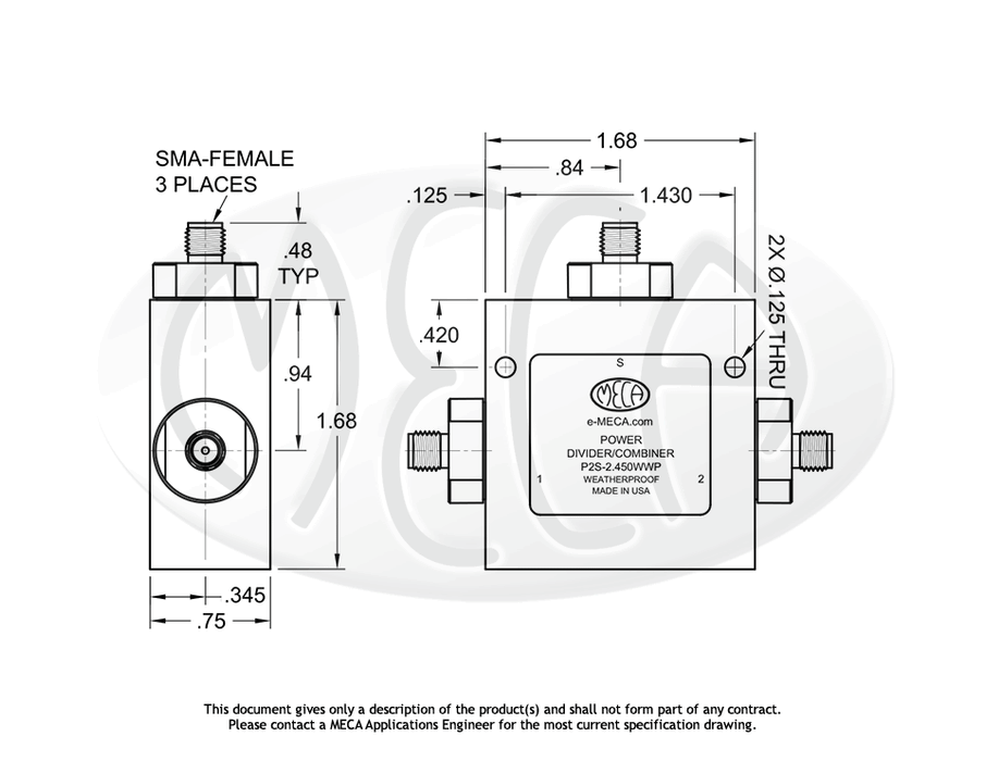 P2S-2.450WWP Power Divider SMA-Female connectors drawing