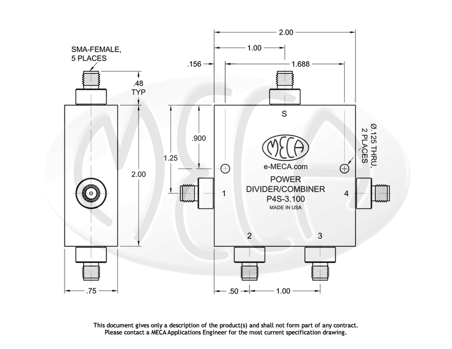 P4S-3.100 Power Divider SMA-Female connectors drawing
