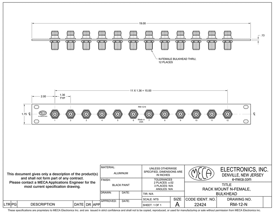RM-12-N, Patch Panel x 12 specs